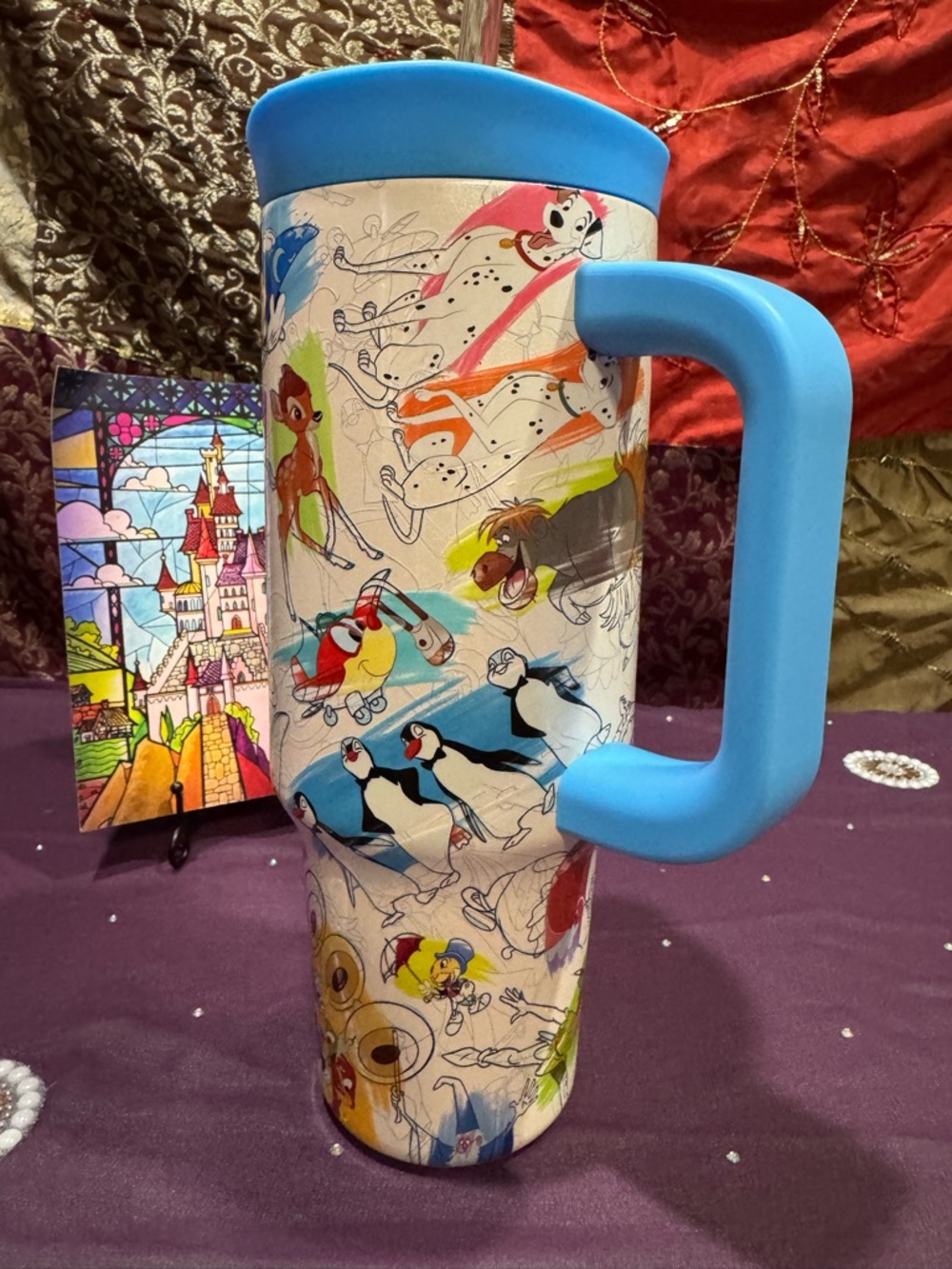 Disney Multicharacter Travel Tumbler with Blue Handle and Lid - Picture 5 of 7